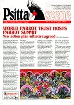 The cover of the August 1995 PsittaScene, magazine of the World Parrot Trust