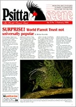 The cover of the February 1996 PsittaScene, magazine of the World Parrot Trust